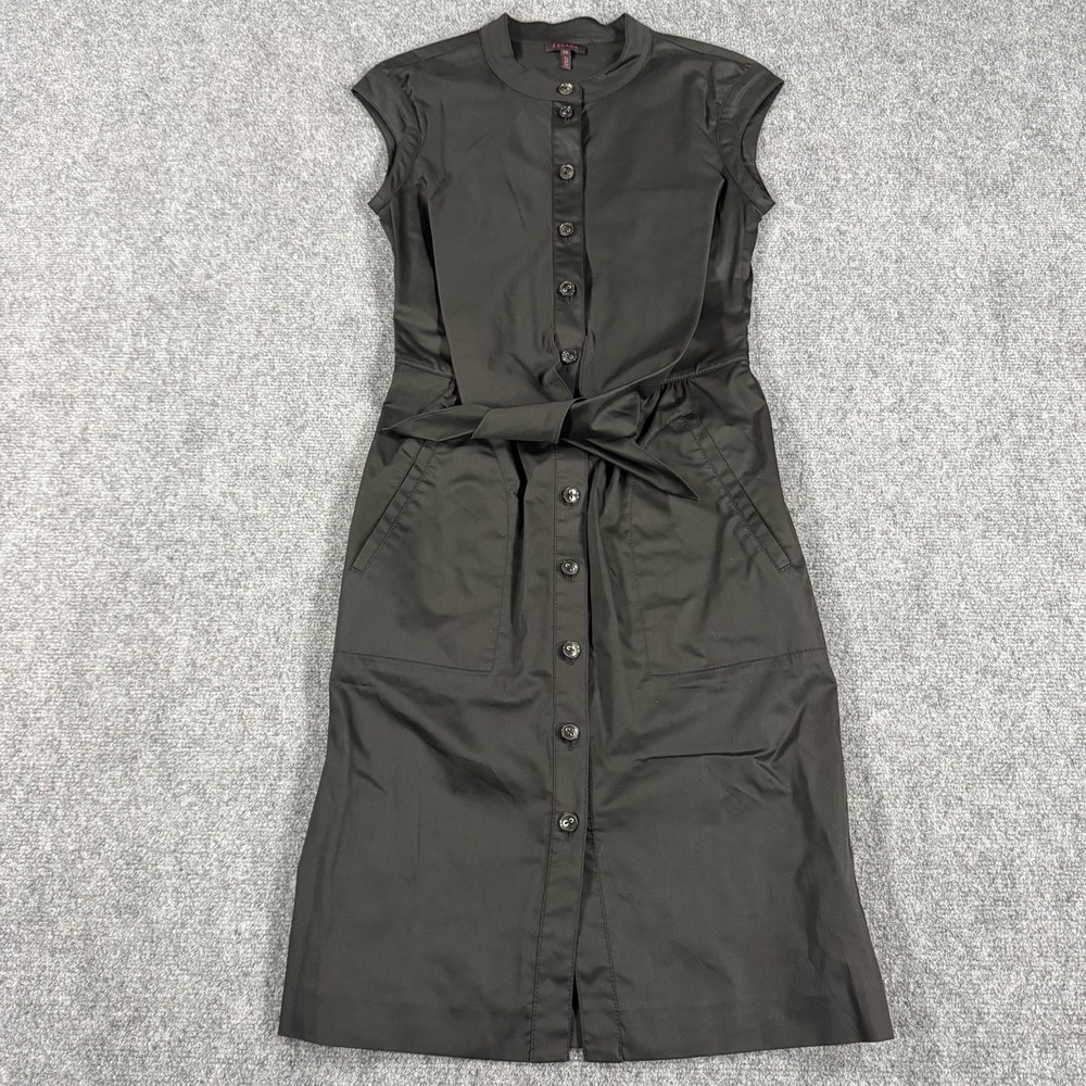Escada Dress 34/4 Black Button Front‎ Tie Cotton Poplin Minimalist Quiet Luxury